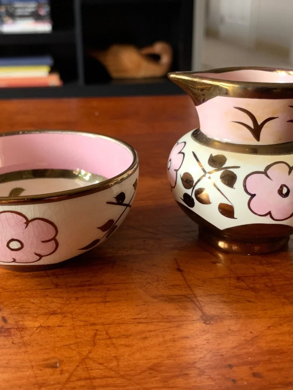 Lancaster Copper Pink Lusterware Creamer & Bowl Hanley English Ware 1940s VGC